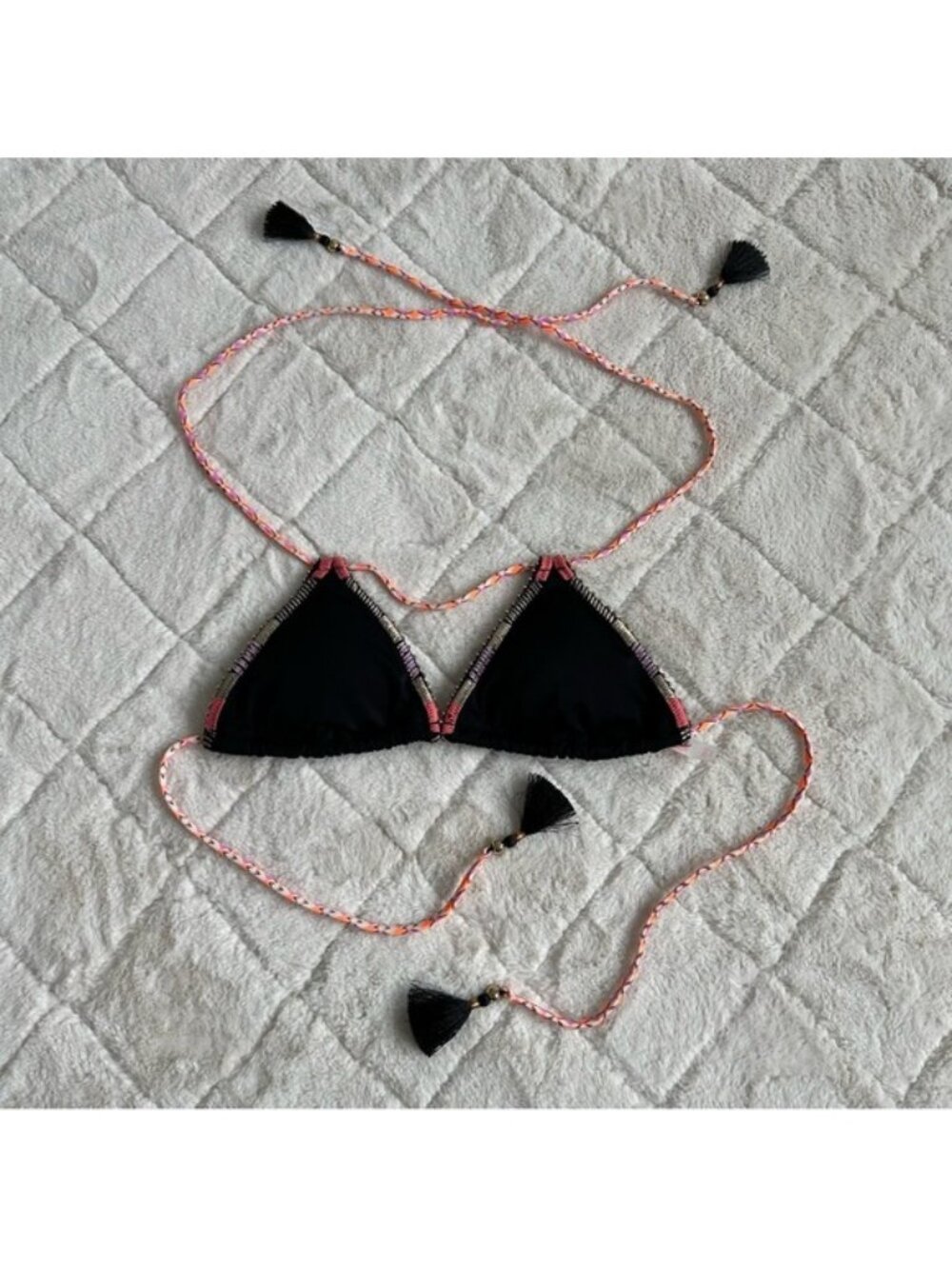 Victoria’s Secret | Black Tassel String Bikini Top | Size Medium